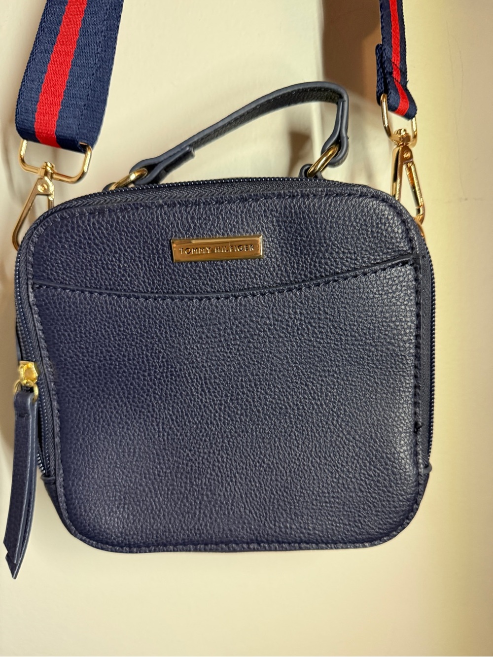 Tommy Hilfiger Navy Crossbody Purse gold accents with Adjustable Strap